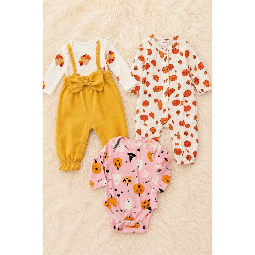 Old Navy Baby Girls Outfit Bundle 3pc Halloween Pumpkin 0-3 Months